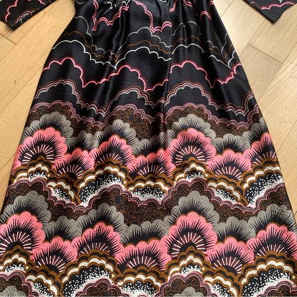 MANOUSH • Black Print Silk Kimono Sleeve Tie Waist Dress-Sz 6 - Picture 5 of 9